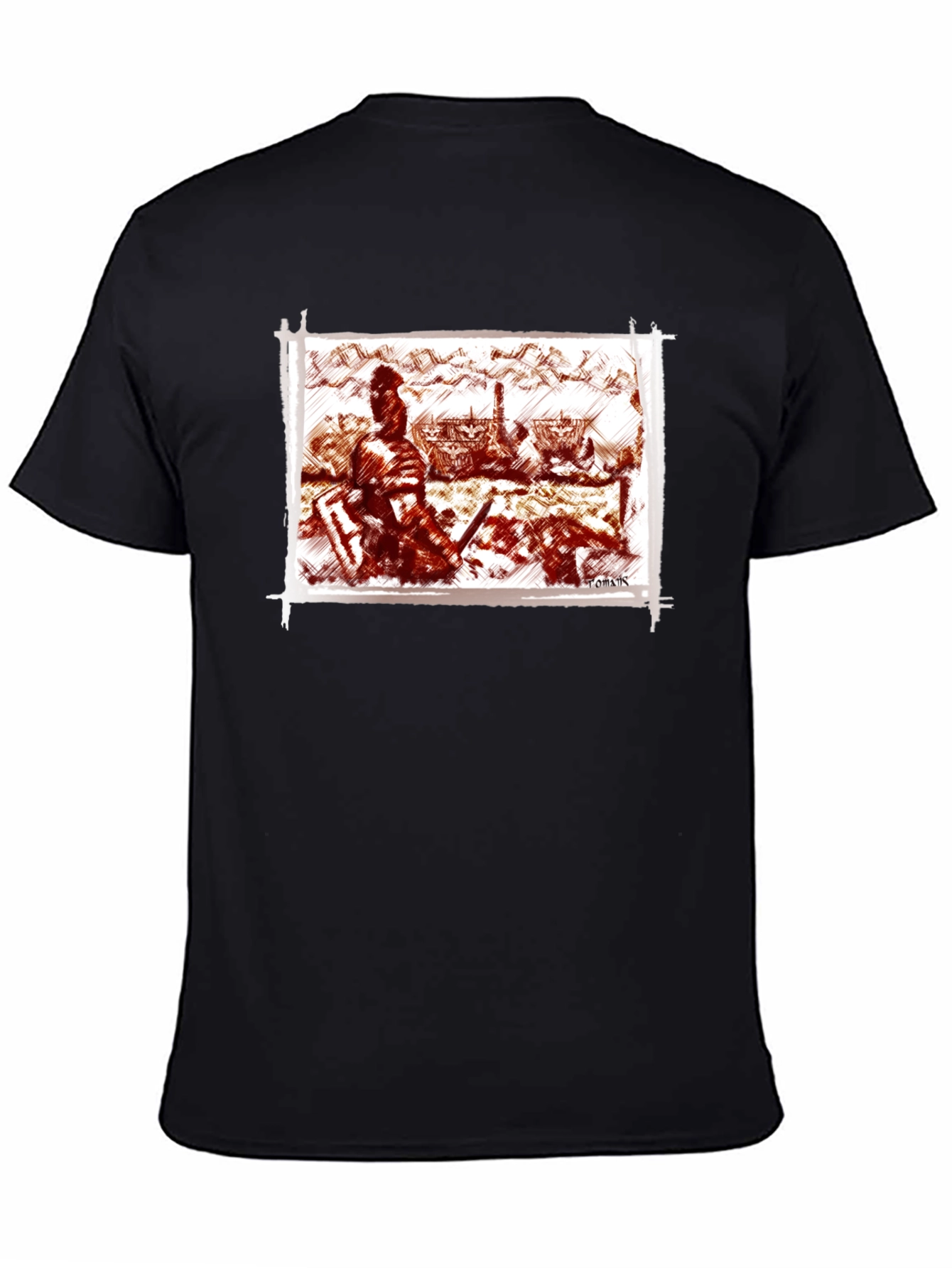 Warrior Sketch Tee - Black Cotton T-Shirt
