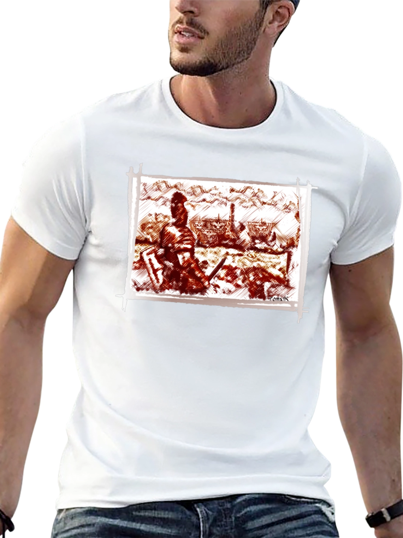 Warrior Sketch Tee - Black Cotton T-Shirt