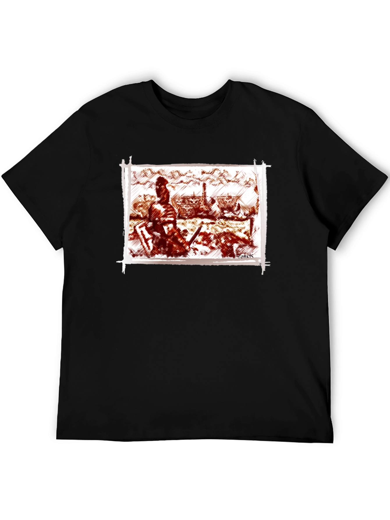 Warrior Sketch Tee - Black Cotton T-Shirt