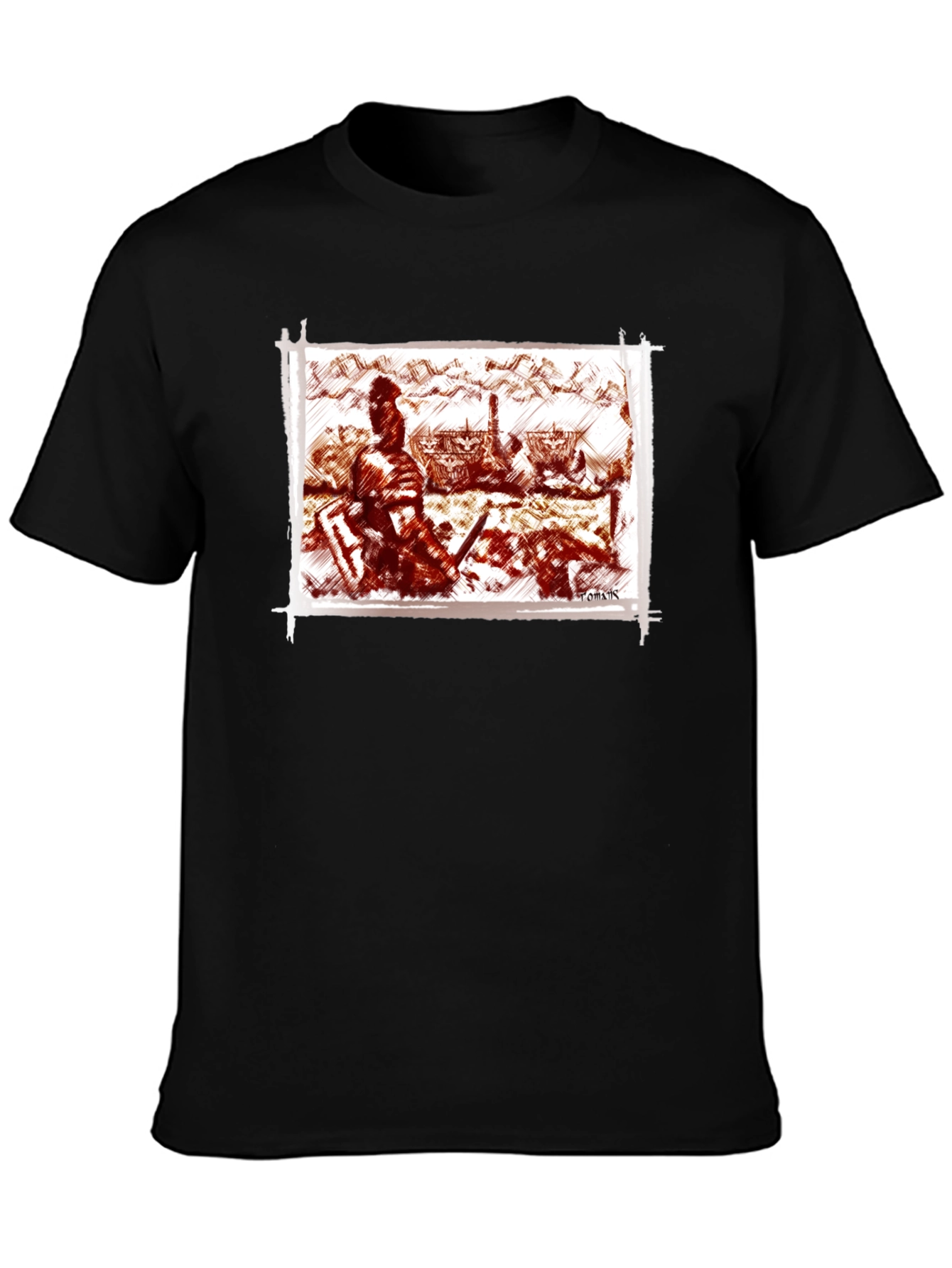 Warrior Sketch Tee - Black Cotton T-Shirt