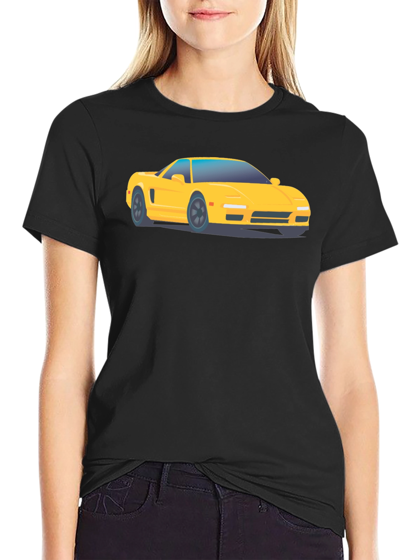 Yellow Car Graphic Tee - Black Cotton Comfort