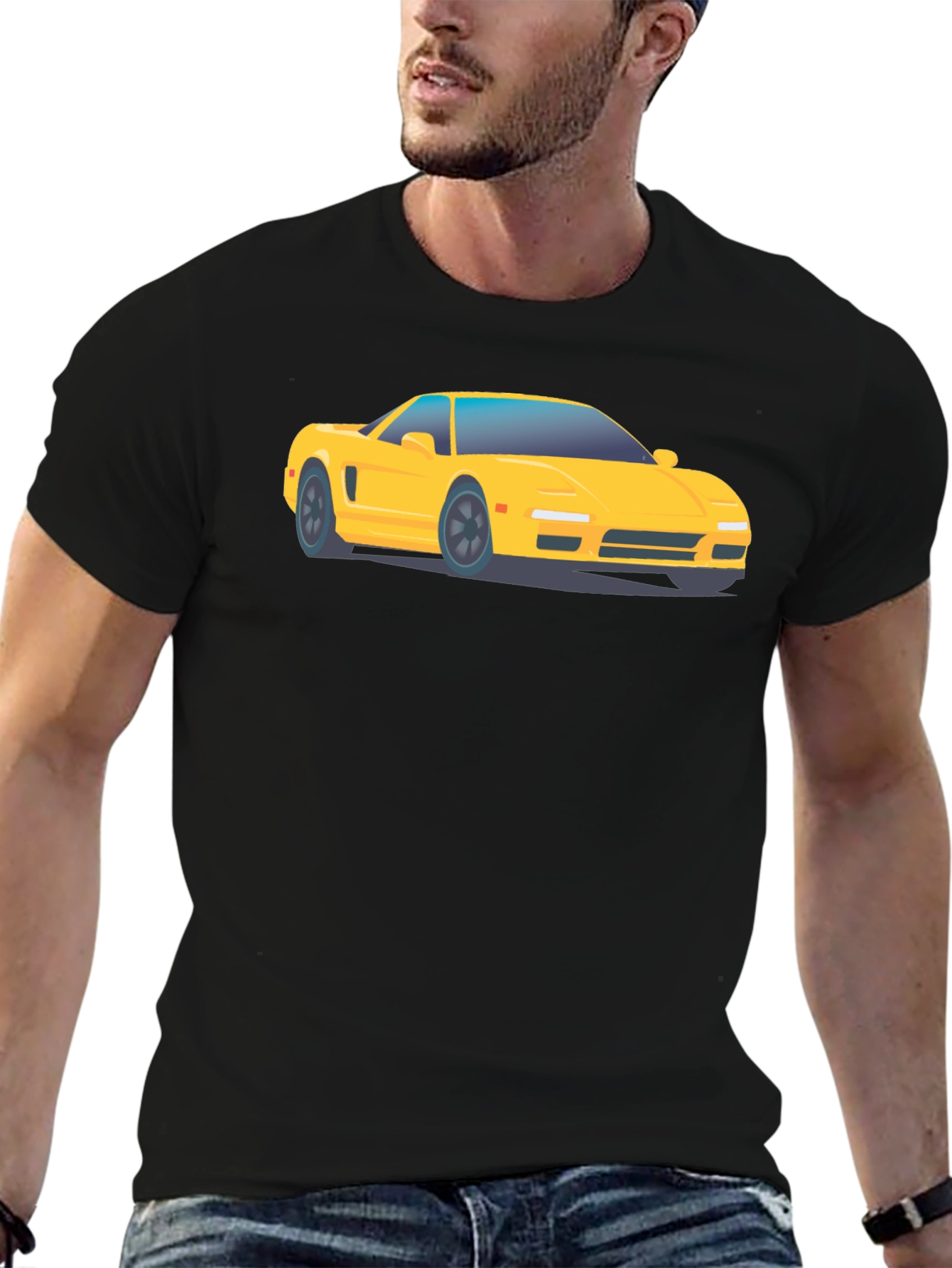 Yellow Car Graphic Tee - Black Cotton Comfort