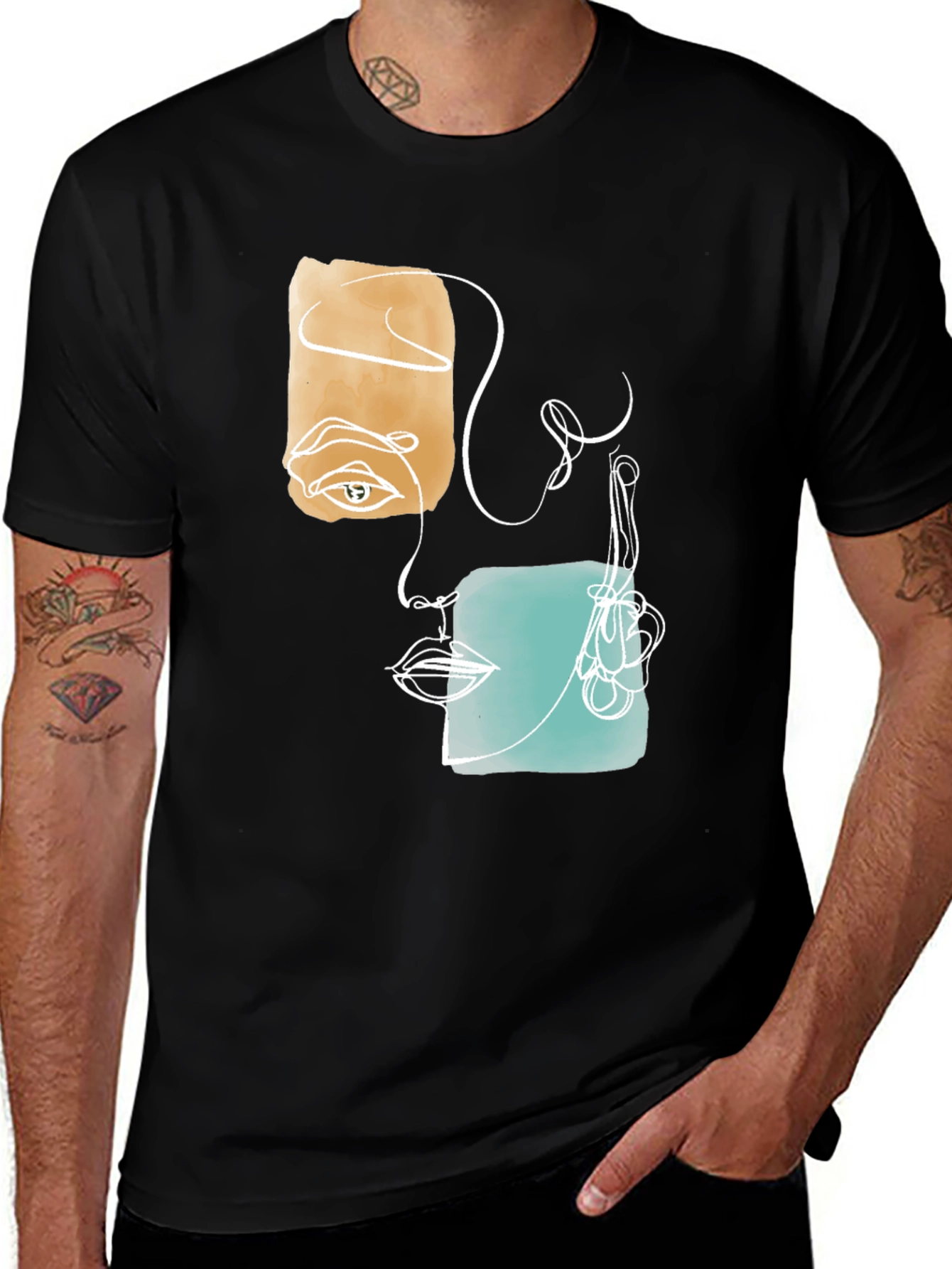 Abstract Face Graphic Print Black T-Shirt