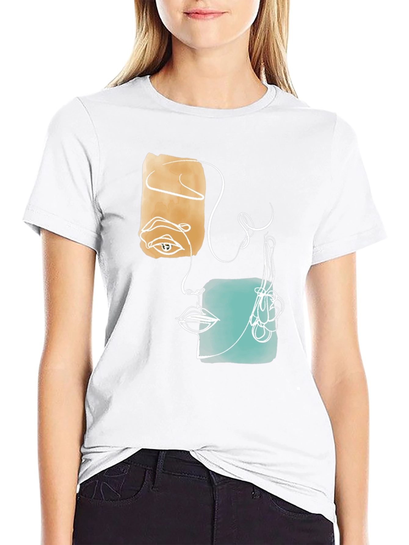 Abstract Face Graphic Print Black T-Shirt