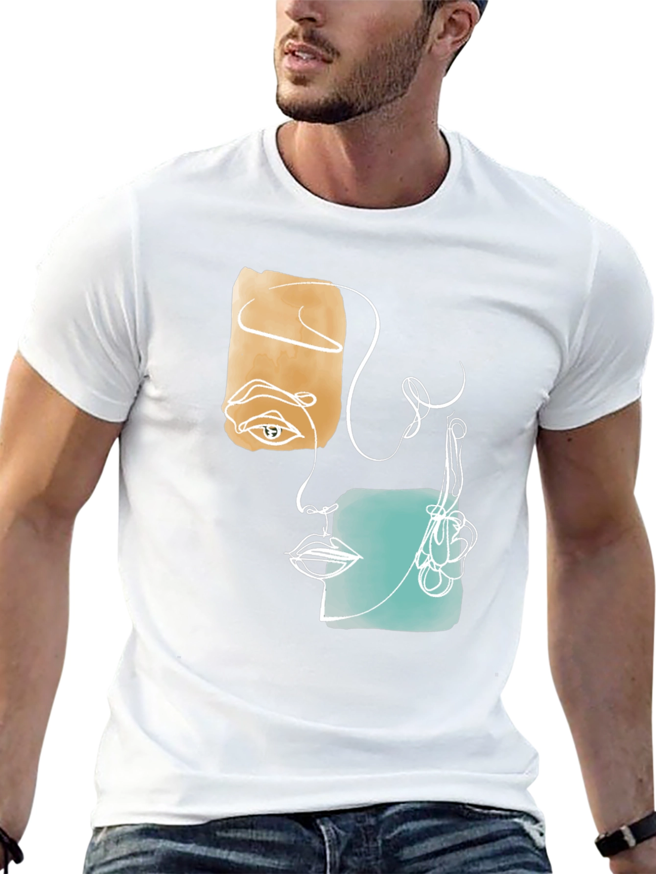 Abstract Face Graphic Print Black T-Shirt
