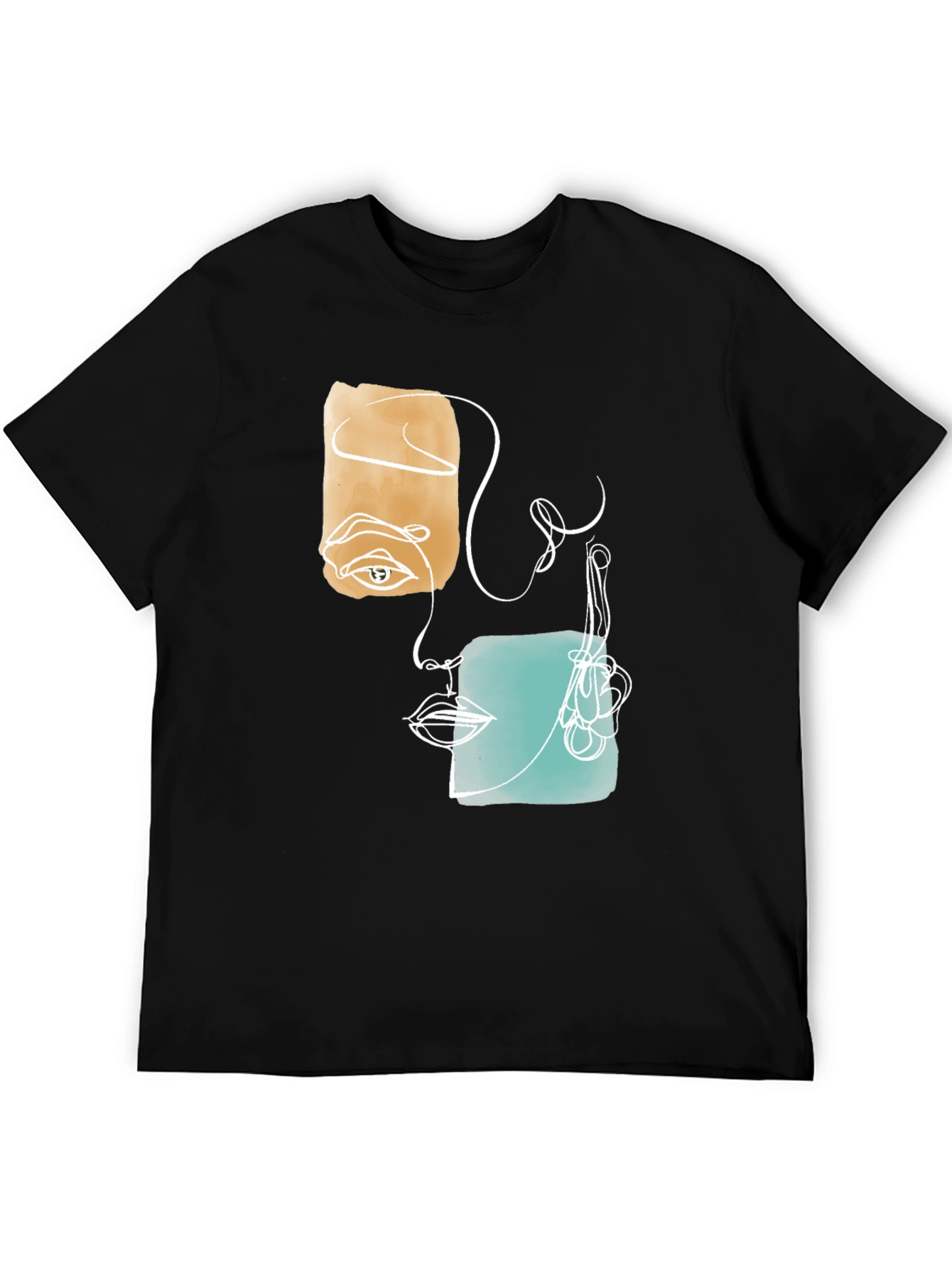 Abstract Face Graphic Print Black T-Shirt