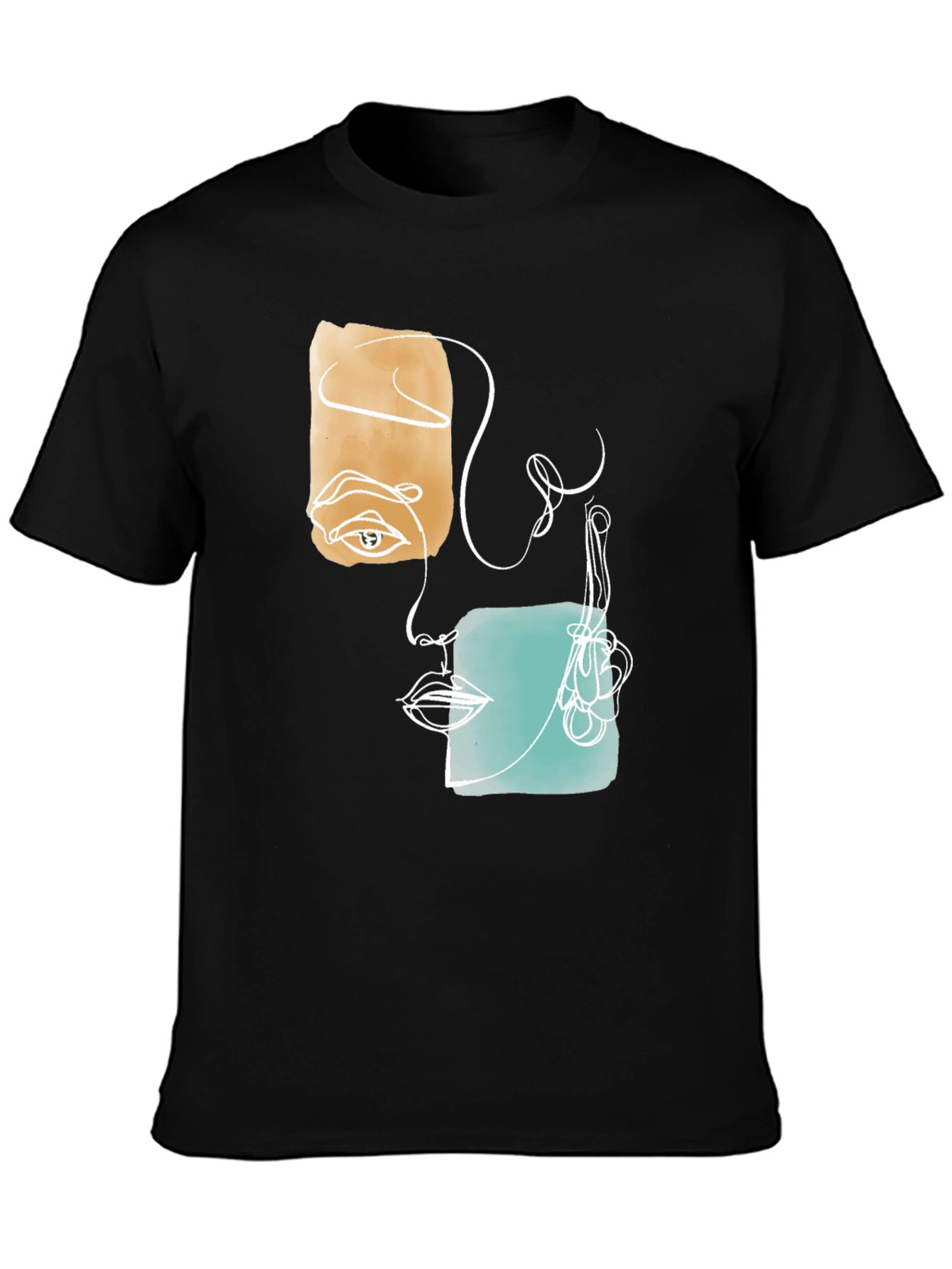 Abstract Face Graphic Print Black T-Shirt