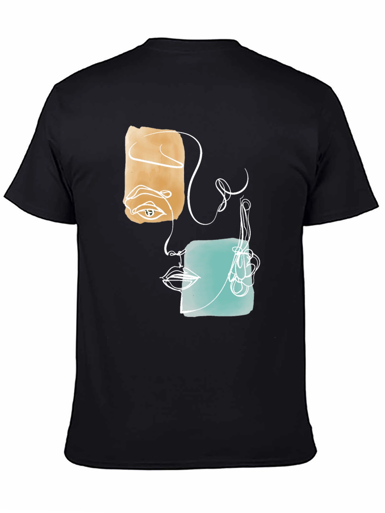 Abstract Face Graphic Print Black T-Shirt