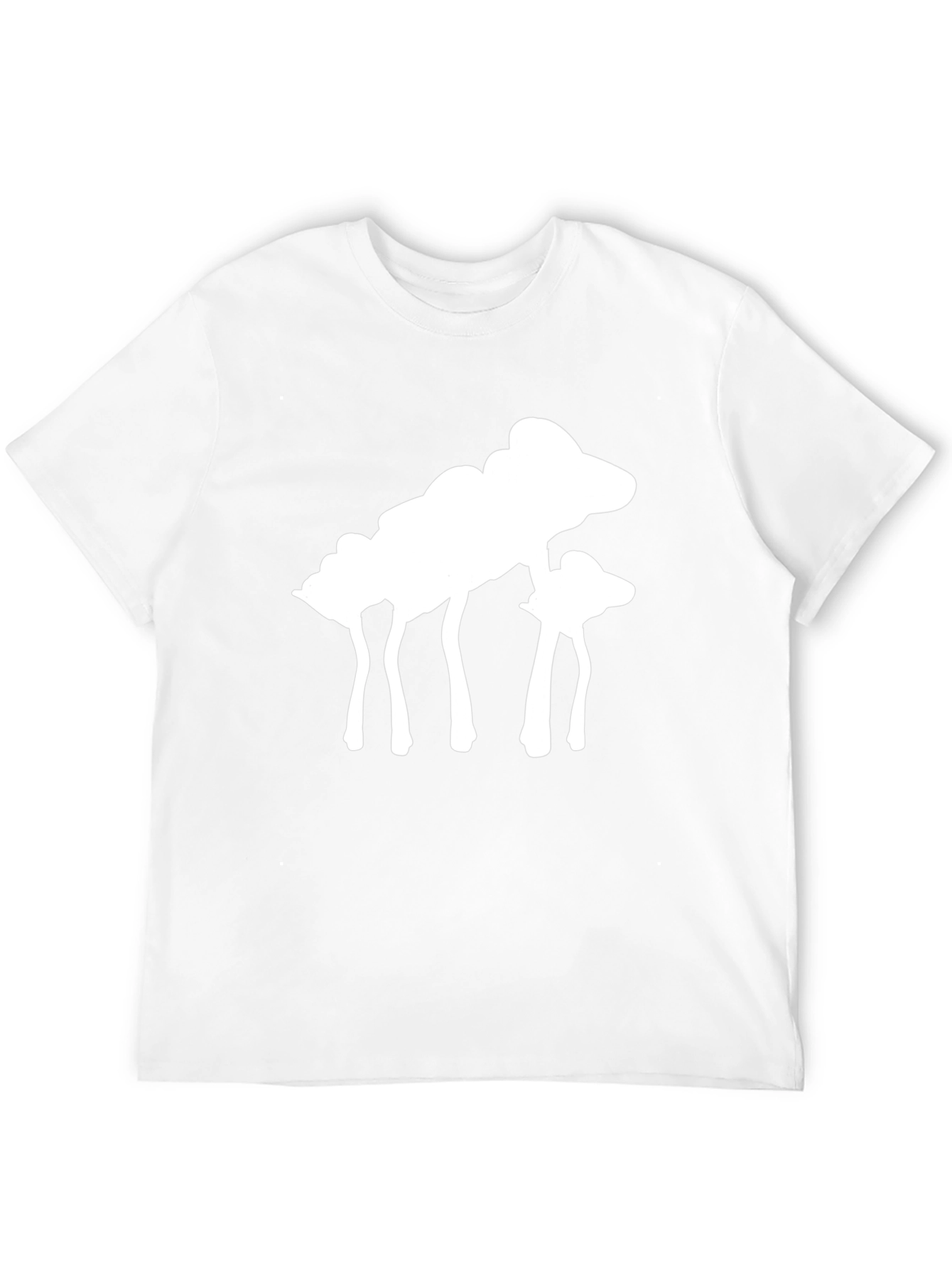 Abstract White Mushroom Graphic Tee - Black Cotton Shirt