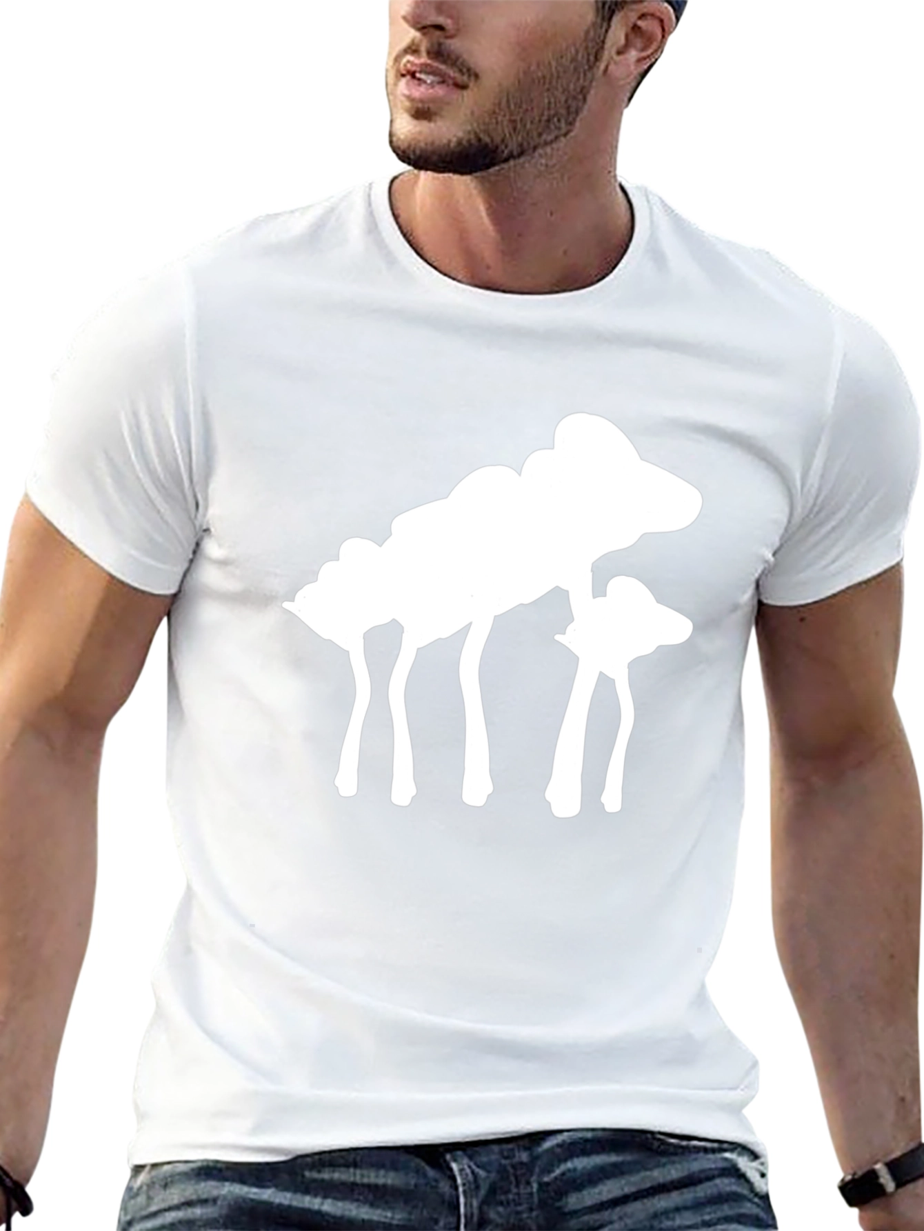 Abstract White Mushroom Graphic Tee - Black Cotton Shirt