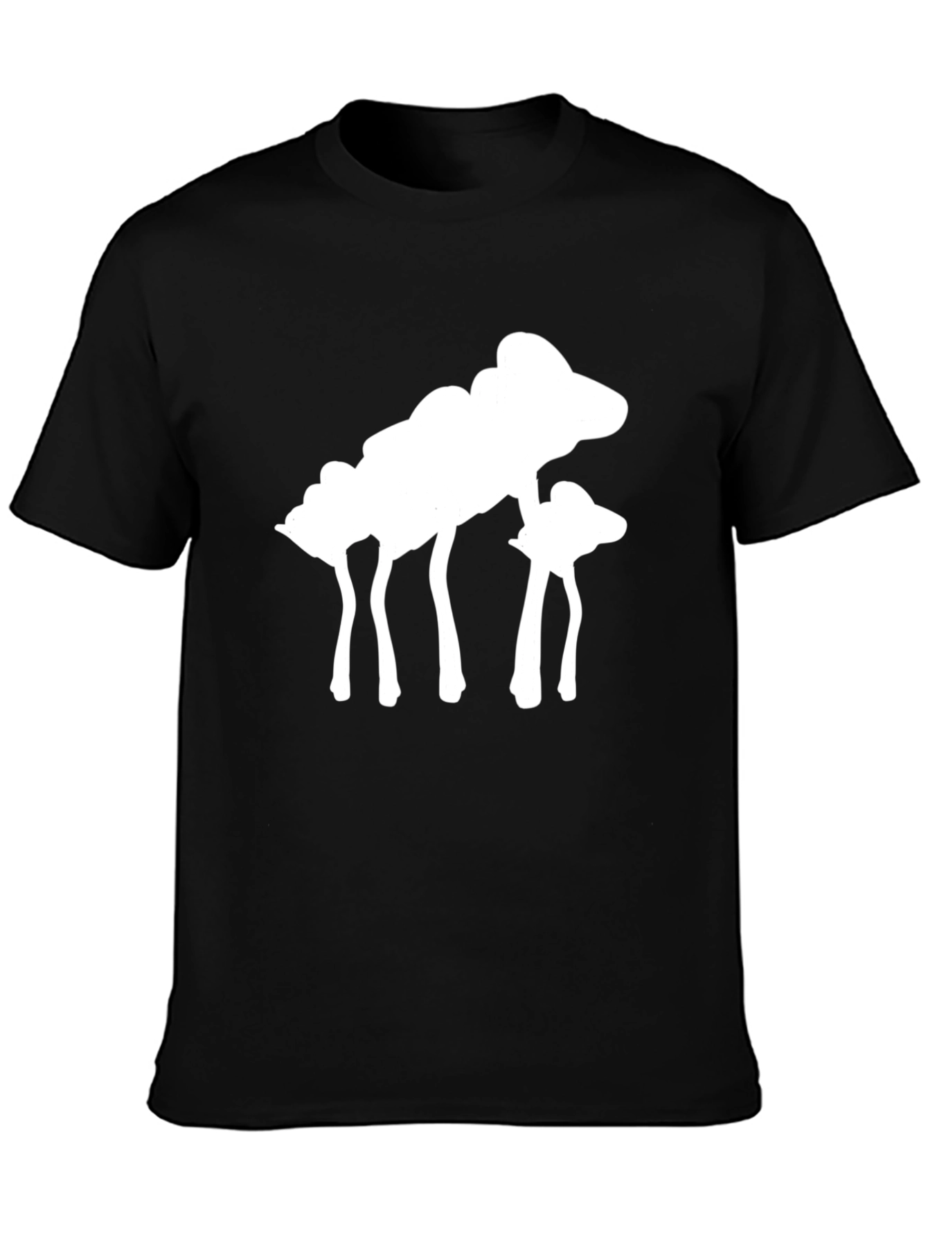 Abstract White Mushroom Graphic Tee - Black Cotton Shirt