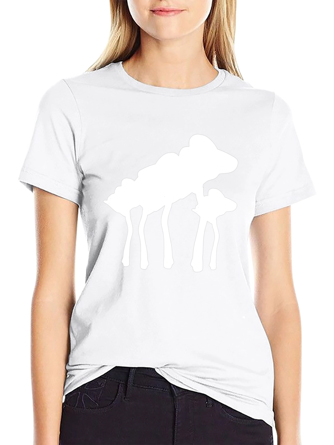 Abstract White Mushroom Graphic Tee - Black Cotton Shirt