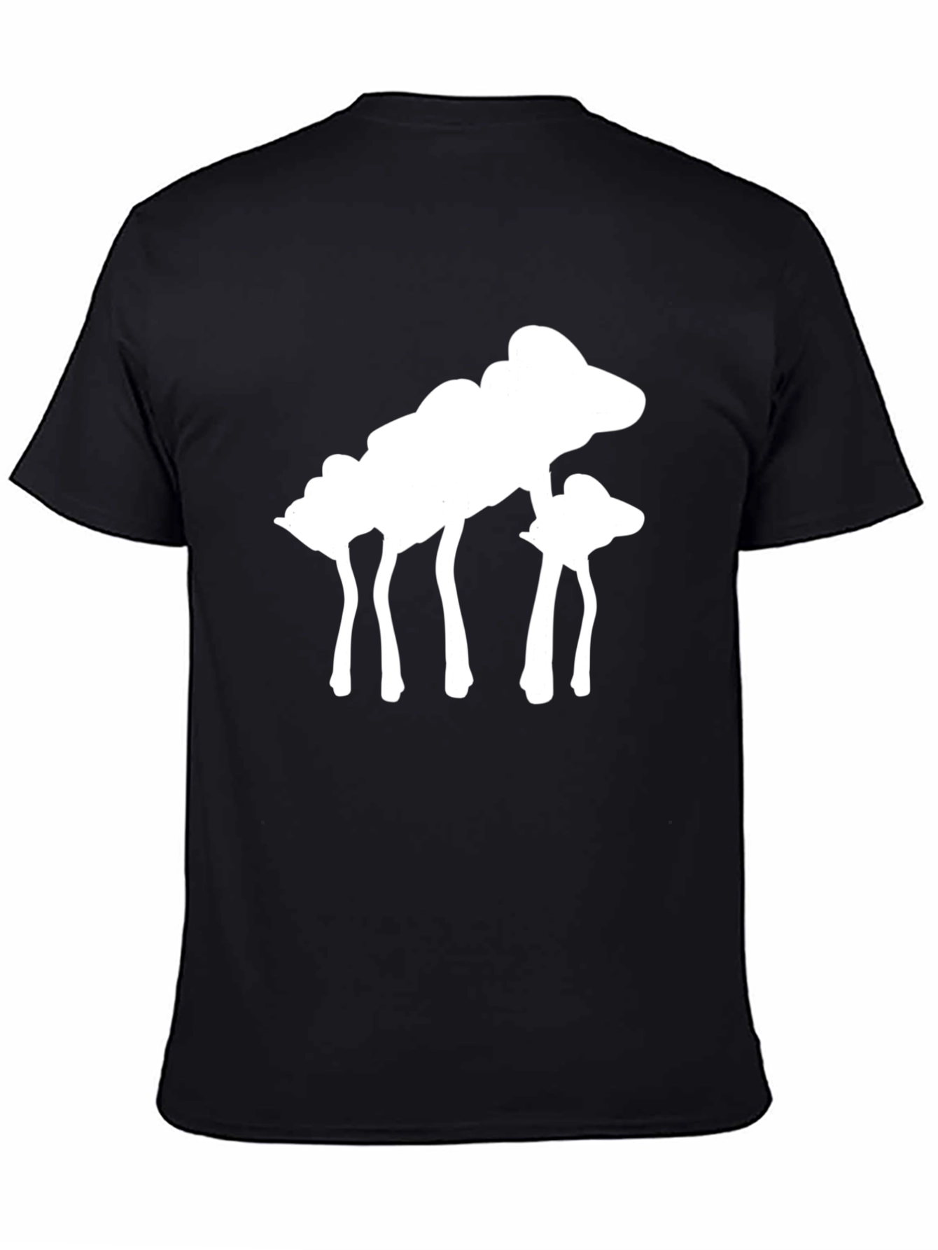 Abstract White Mushroom Graphic Tee - Black Cotton Shirt