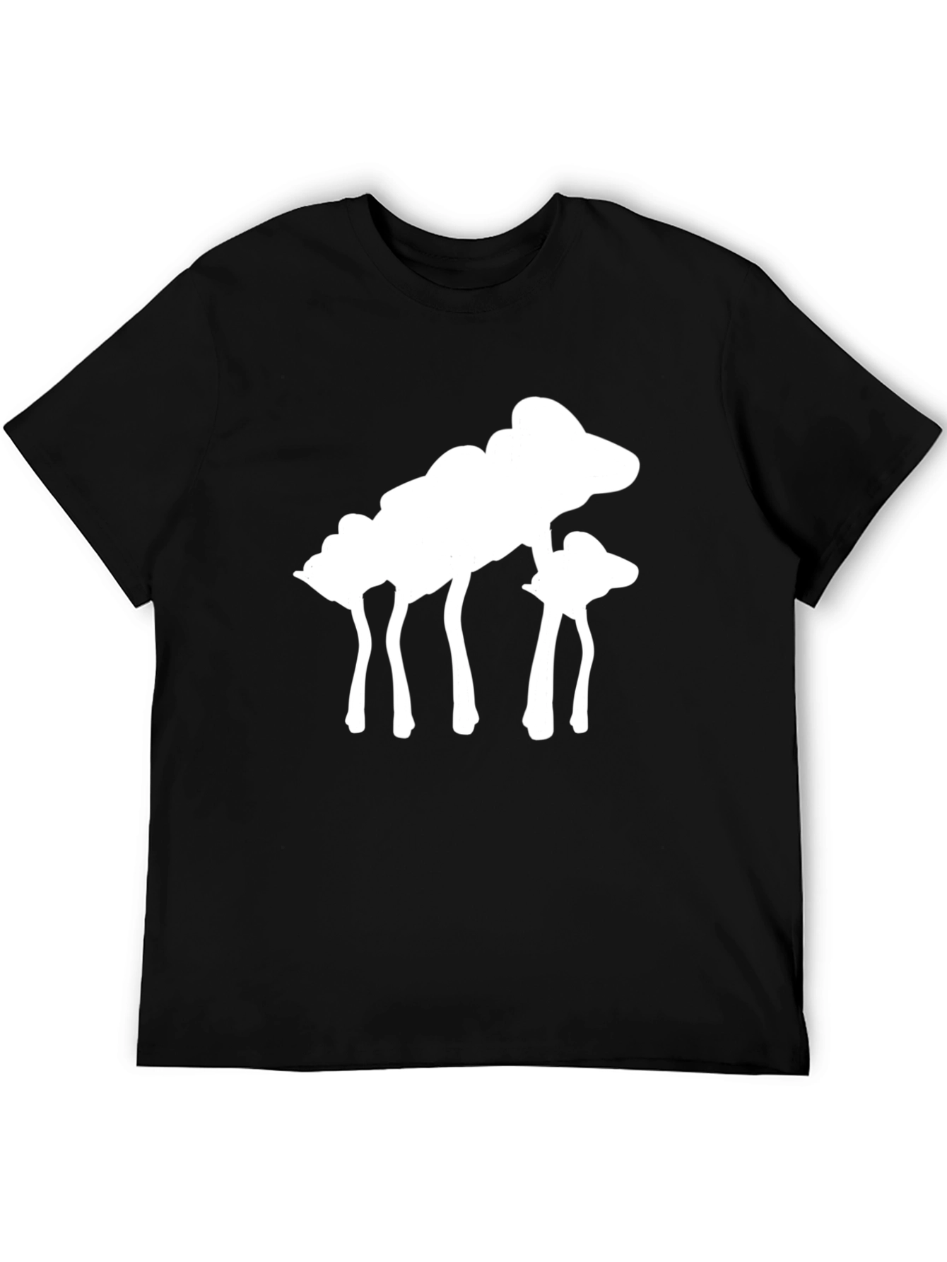 Abstract White Mushroom Graphic Tee - Black Cotton Shirt