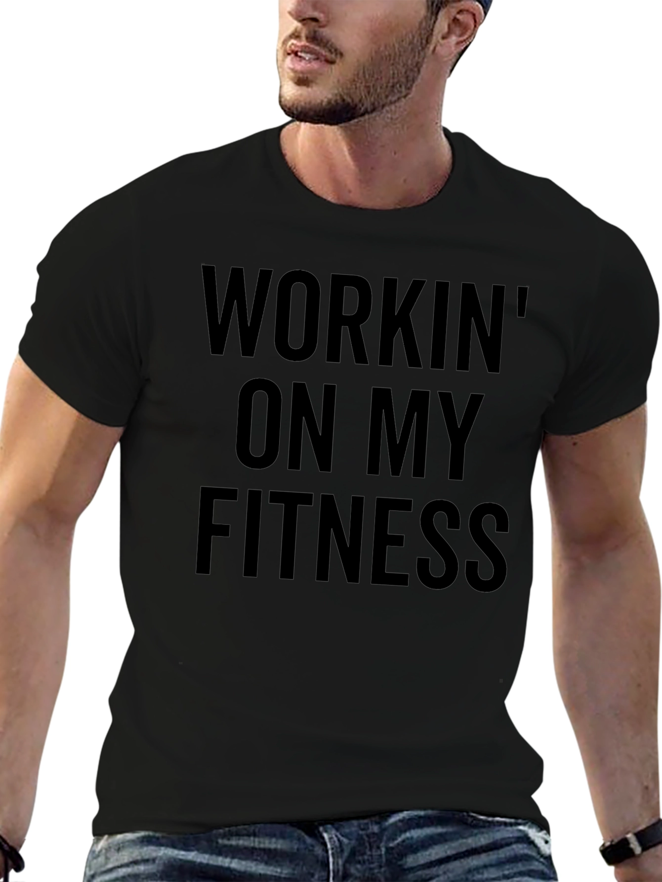 Workin on My Fitness Black Graphic T-Shirt