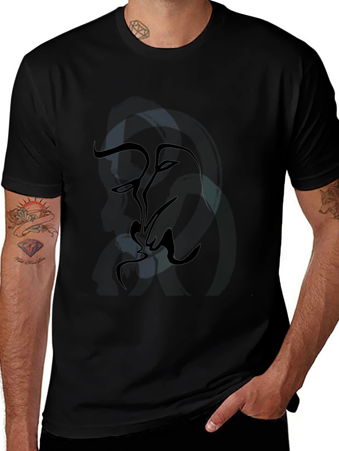 Abstract Kiss Black Graphic T-Shirt