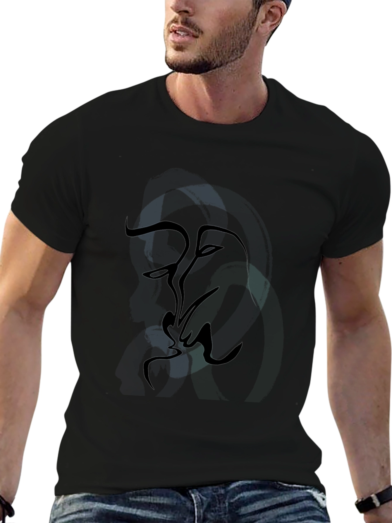 Abstract Kiss Black Graphic T-Shirt