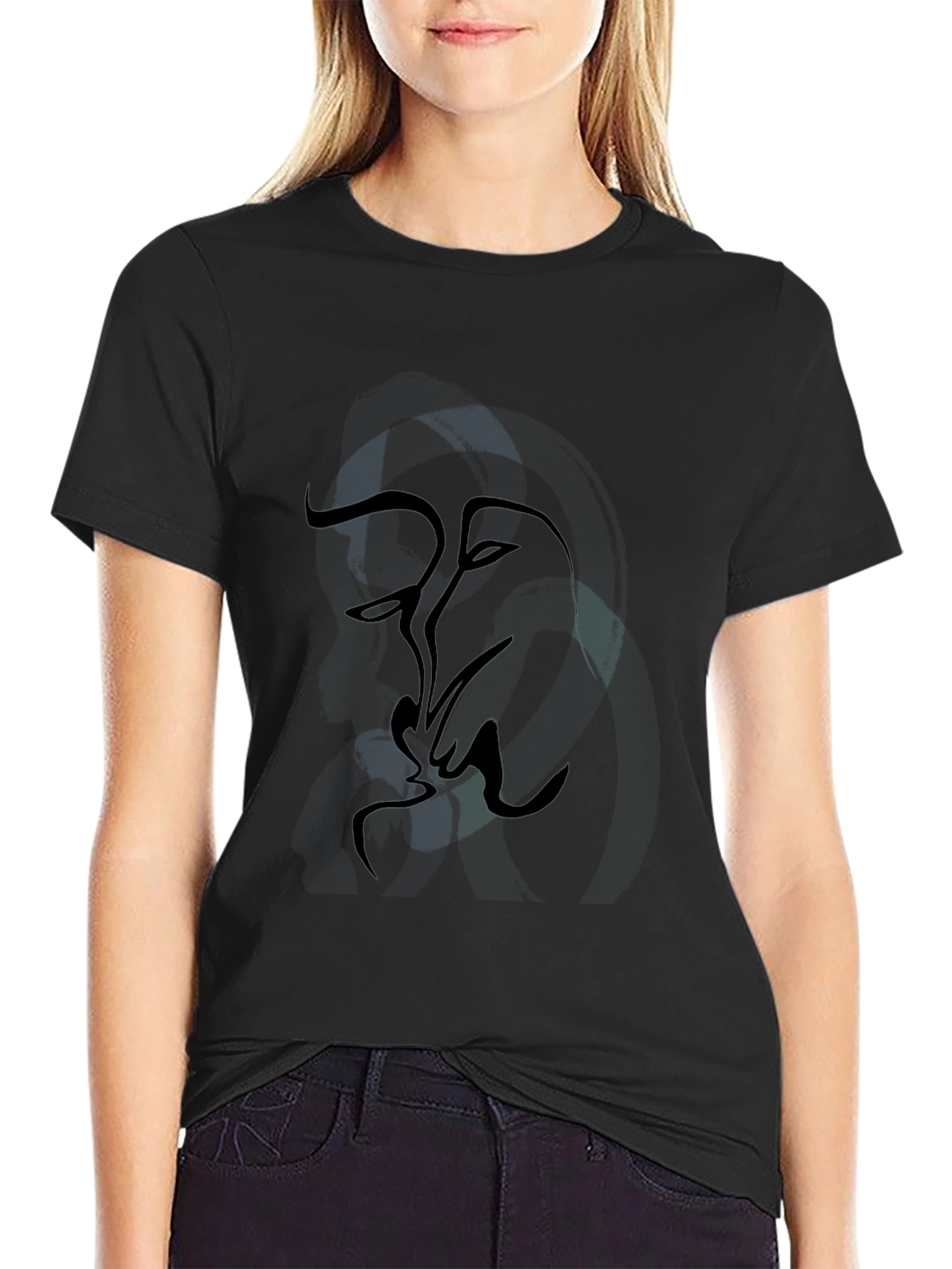 Abstract Kiss Black Graphic T-Shirt