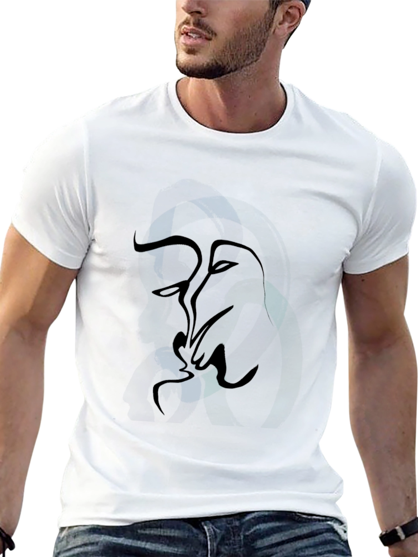 Abstract Kiss Black Graphic T-Shirt