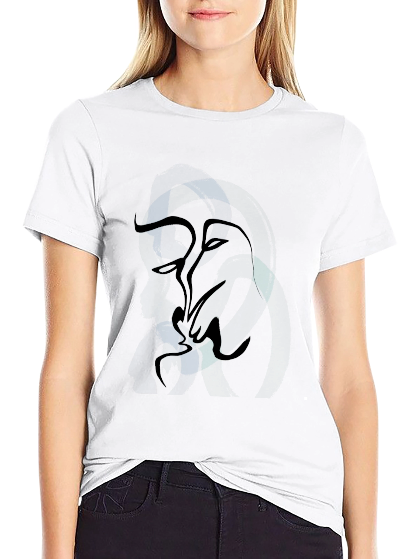 Abstract Kiss Black Graphic T-Shirt