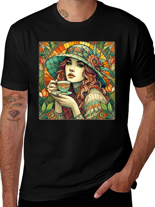 Woman with Tea T-Shirt - Art Nouveau Style