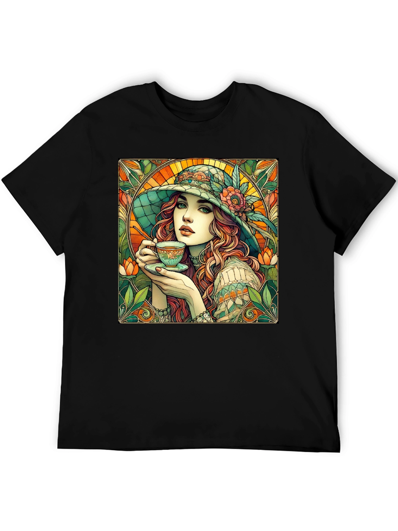 Woman with Tea T-Shirt - Art Nouveau Style