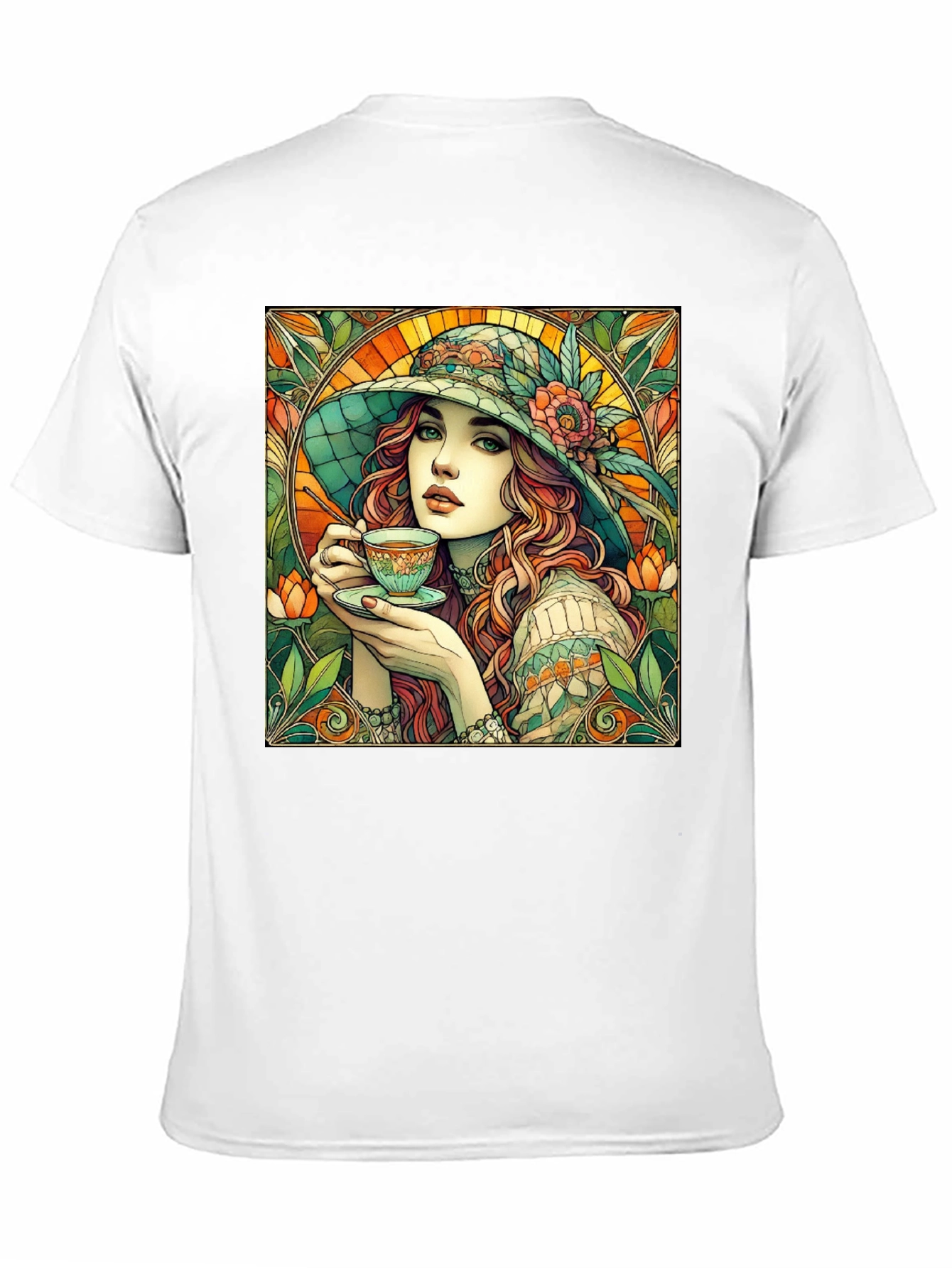 Woman with Tea T-Shirt - Art Nouveau Style