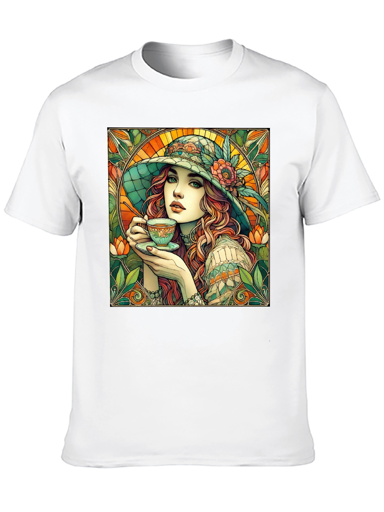 Woman with Tea T-Shirt - Art Nouveau Style