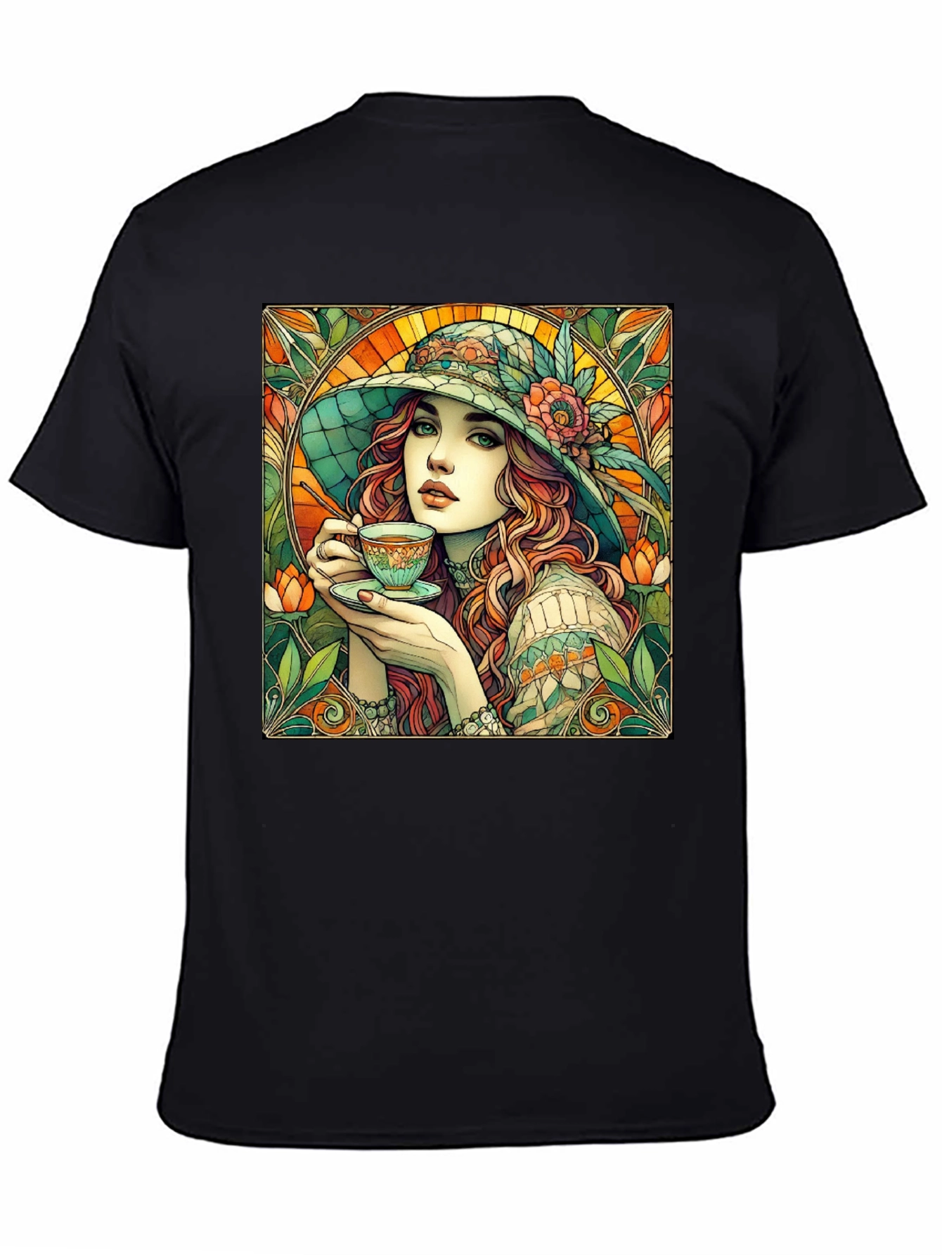 Woman with Tea T-Shirt - Art Nouveau Style