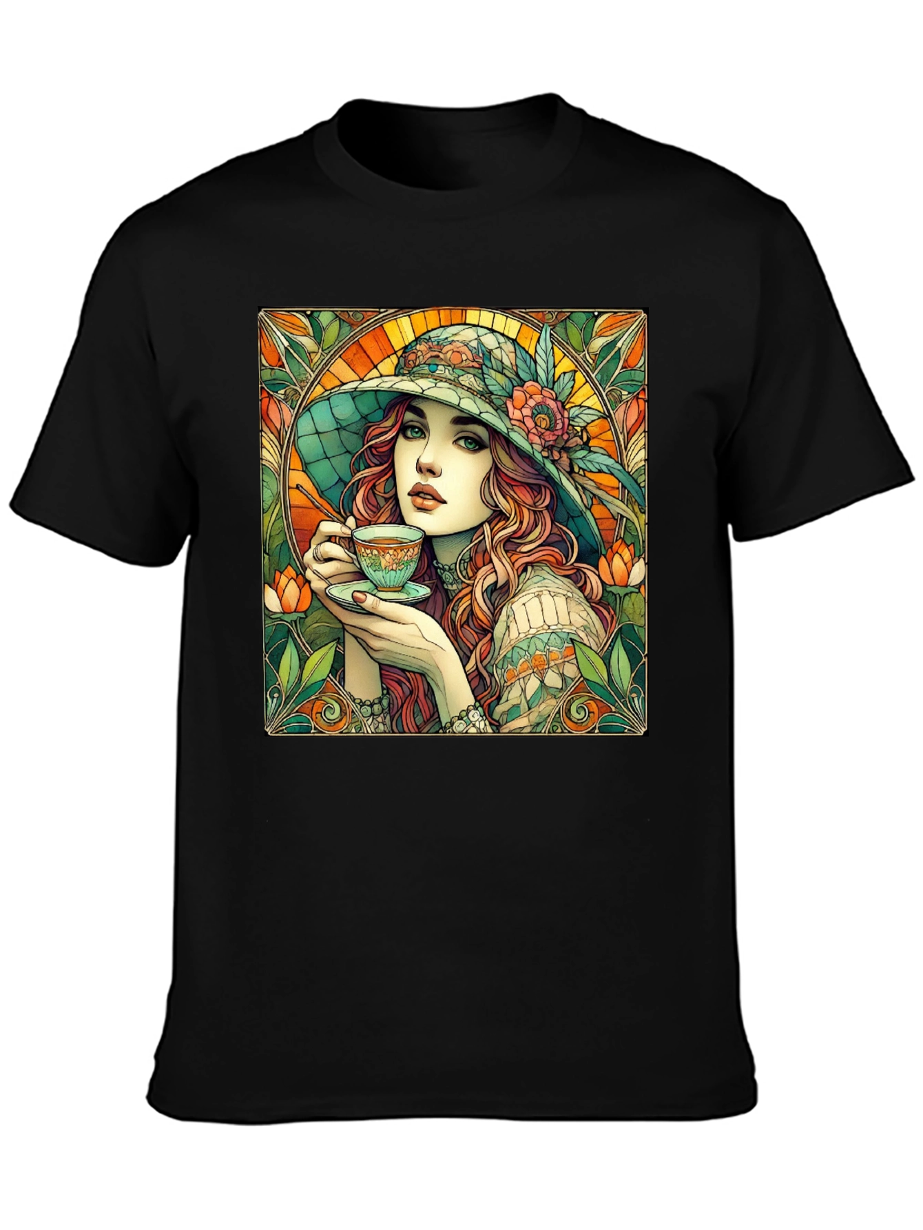 Woman with Tea T-Shirt - Art Nouveau Style