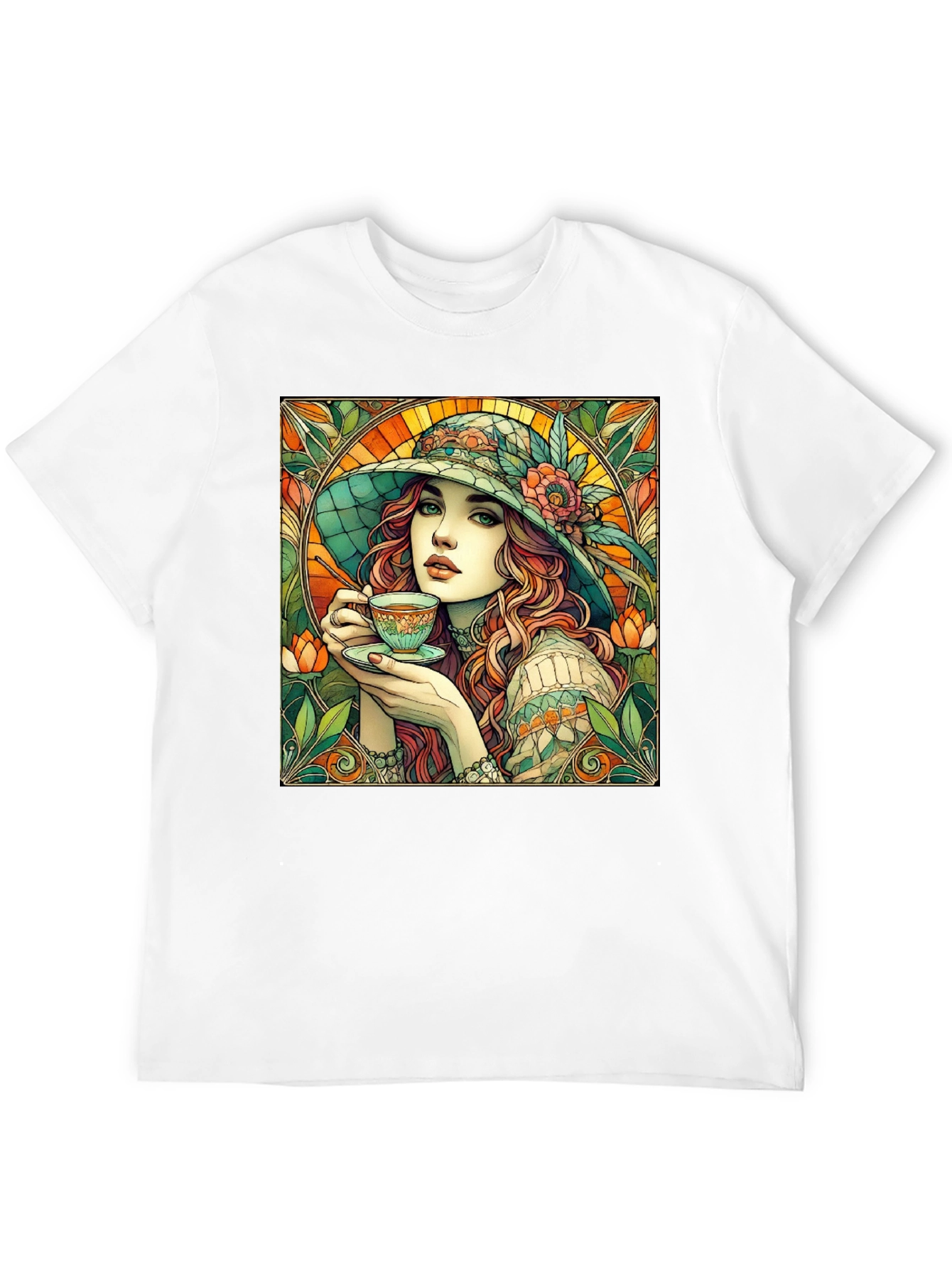 Woman with Tea T-Shirt - Art Nouveau Style