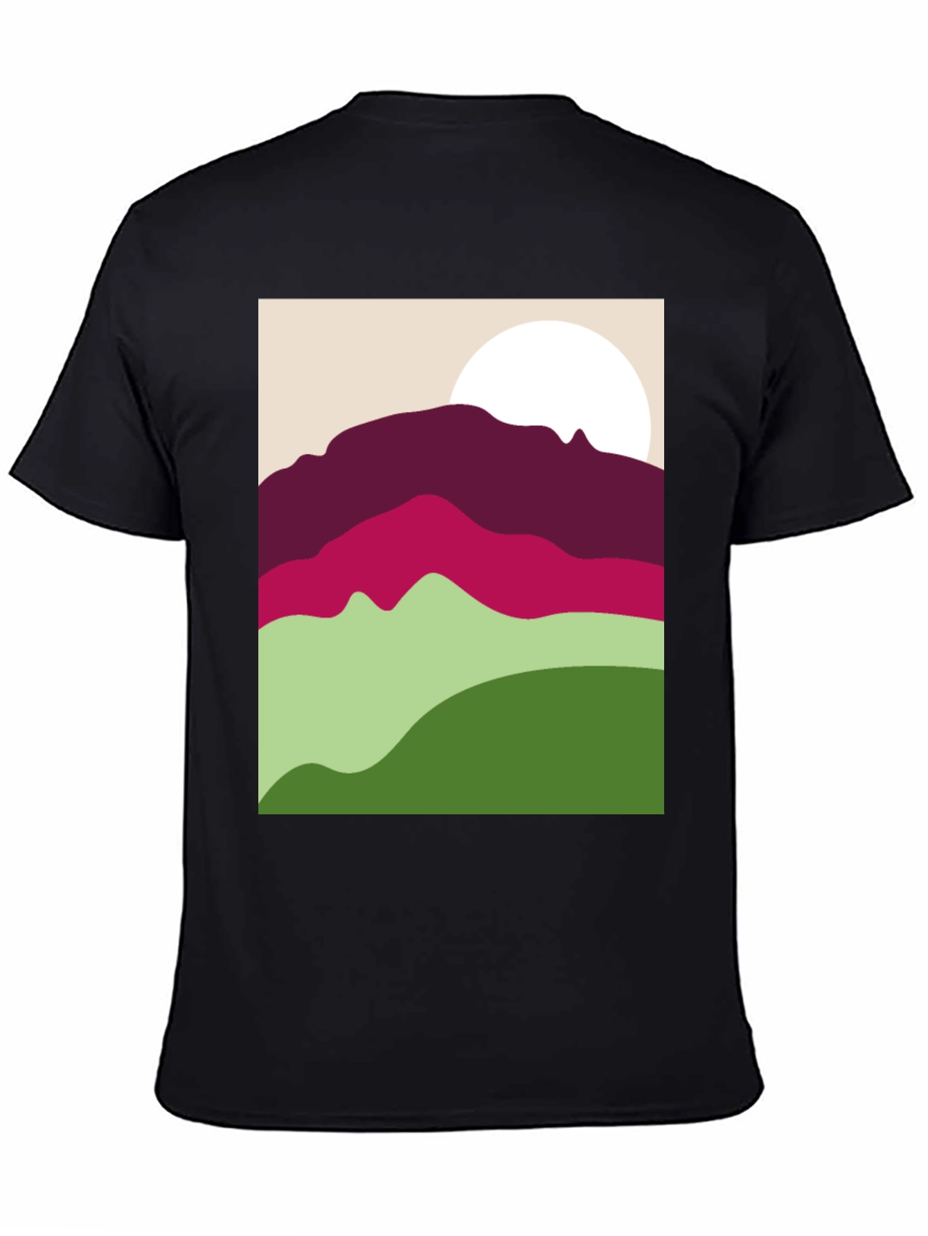 Abstract Mountain Scene Graphic Tee - Black