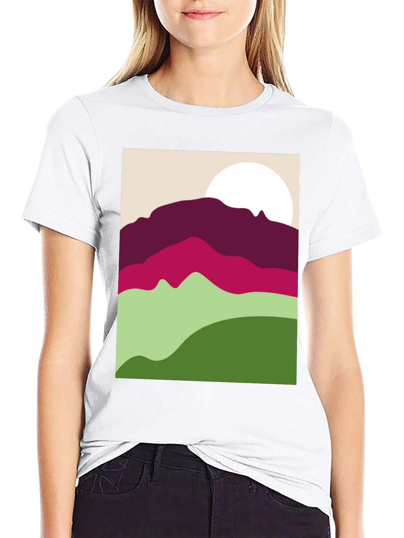 Abstract Mountain Scene Graphic Tee - Black