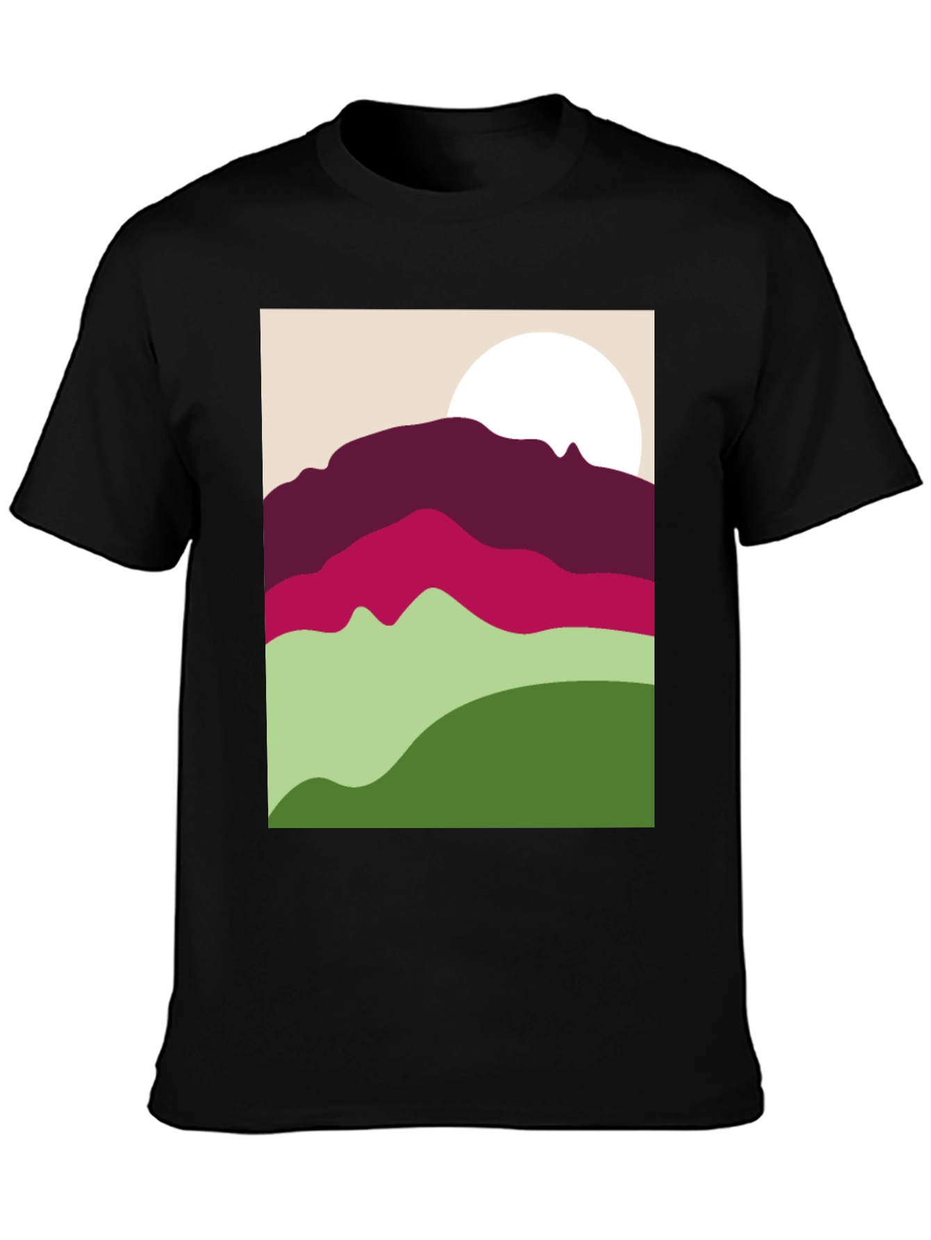 Abstract Mountain Scene Graphic Tee - Black
