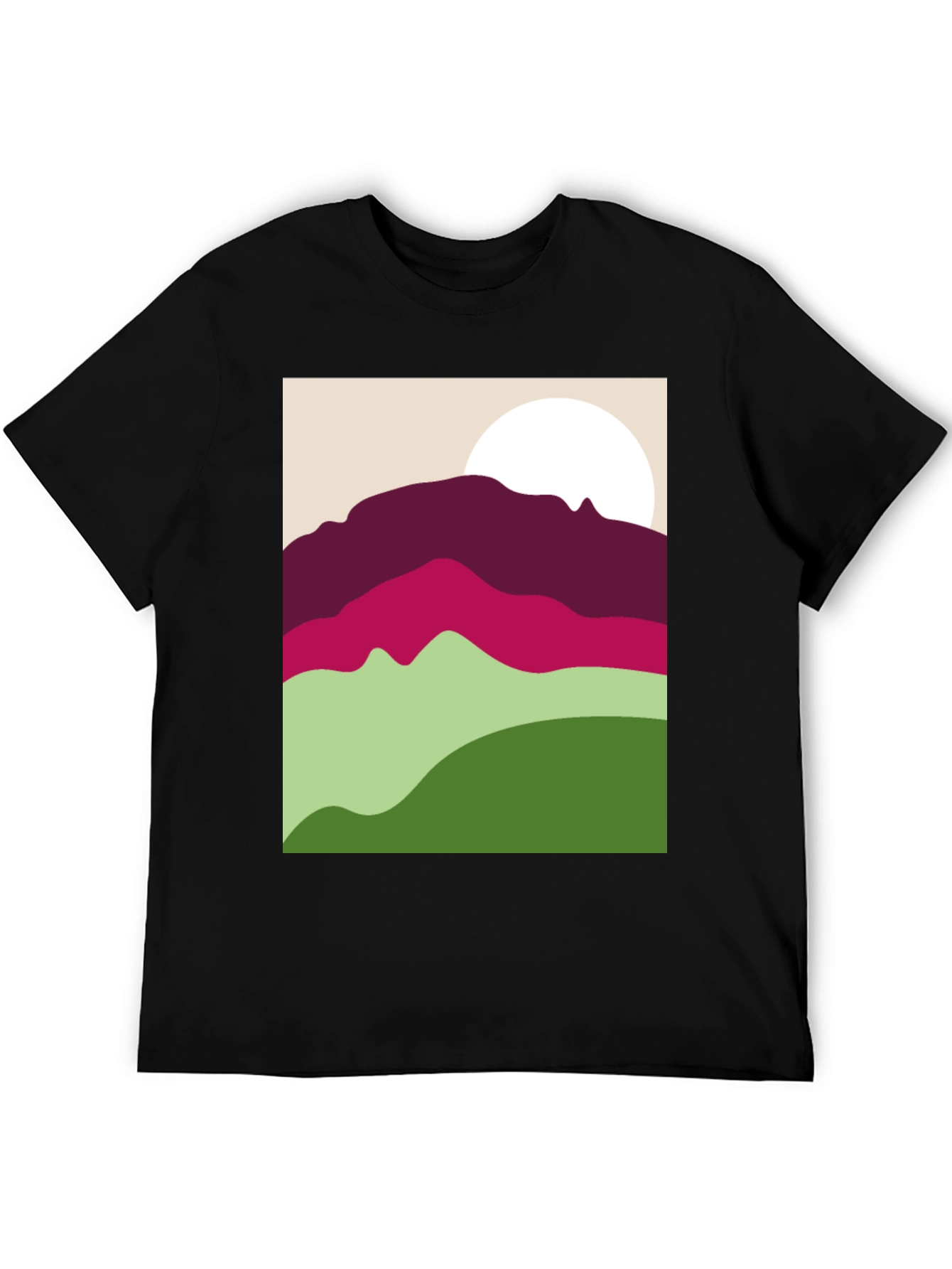 Abstract Mountain Scene Graphic Tee - Black