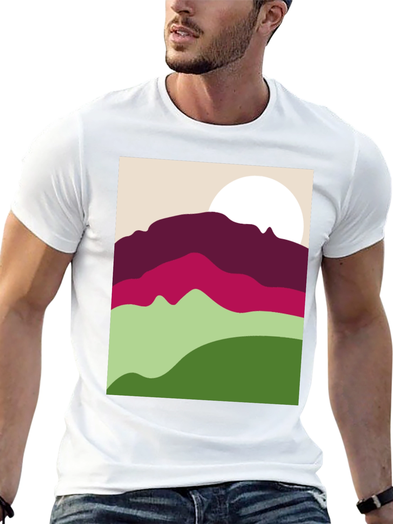 Abstract Mountain Scene Graphic Tee - Black