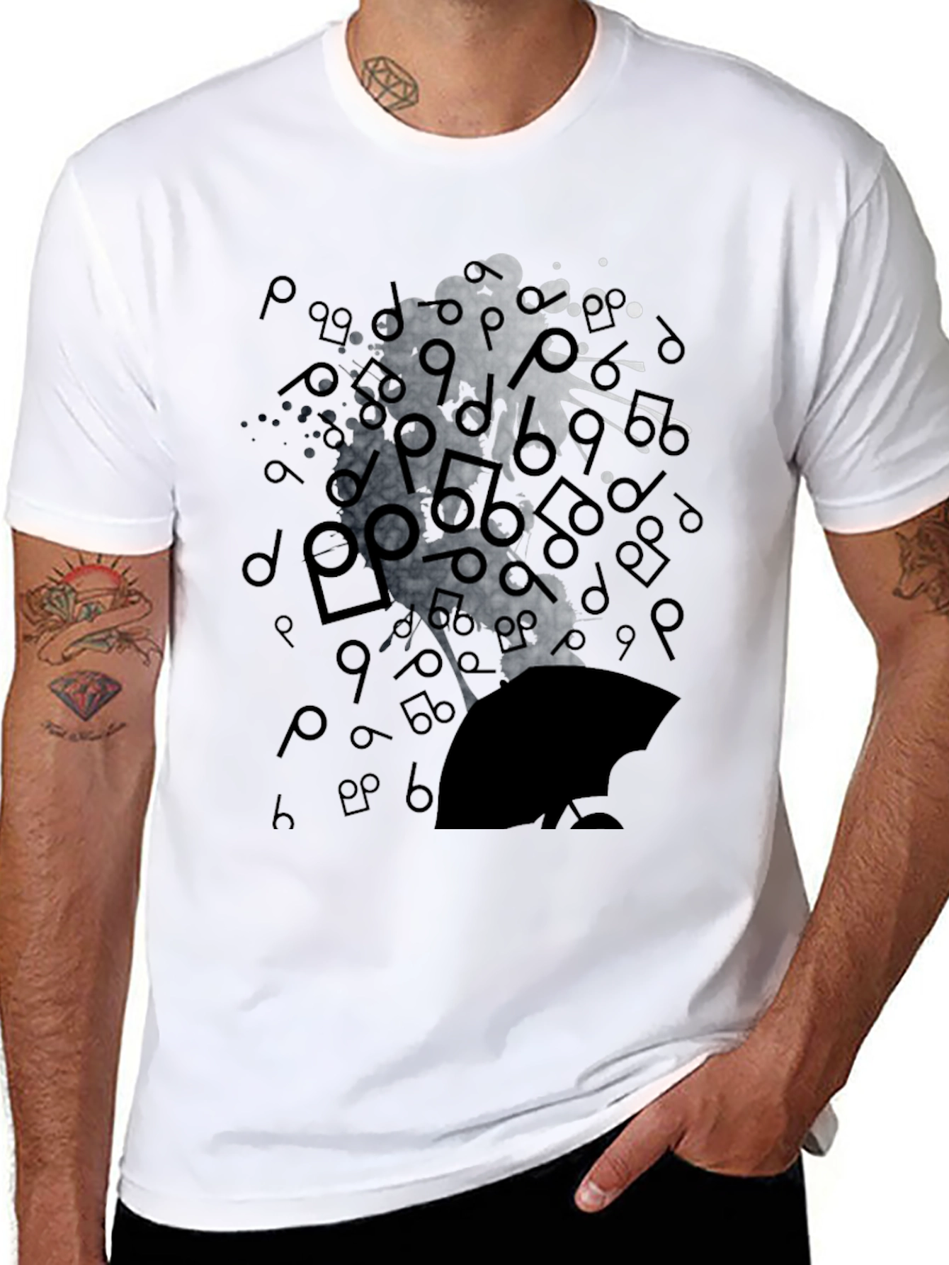 Abstract Music Man Tee - Black Graphic T-Shirt