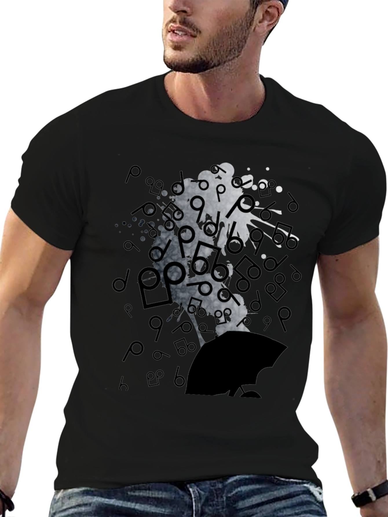 Abstract Music Man Tee - Black Graphic T-Shirt