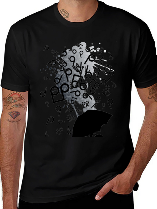Abstract Music Man Tee - Black Graphic T-Shirt