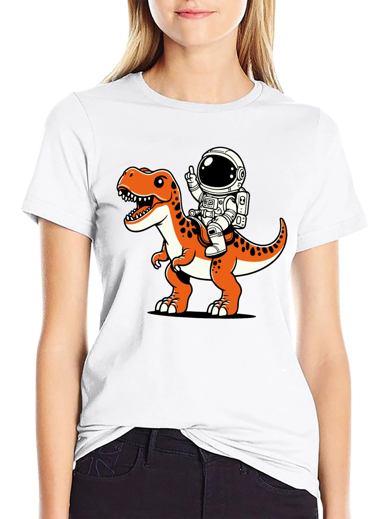 Astronaut Riding Dinosaur Graphic T-Shirt