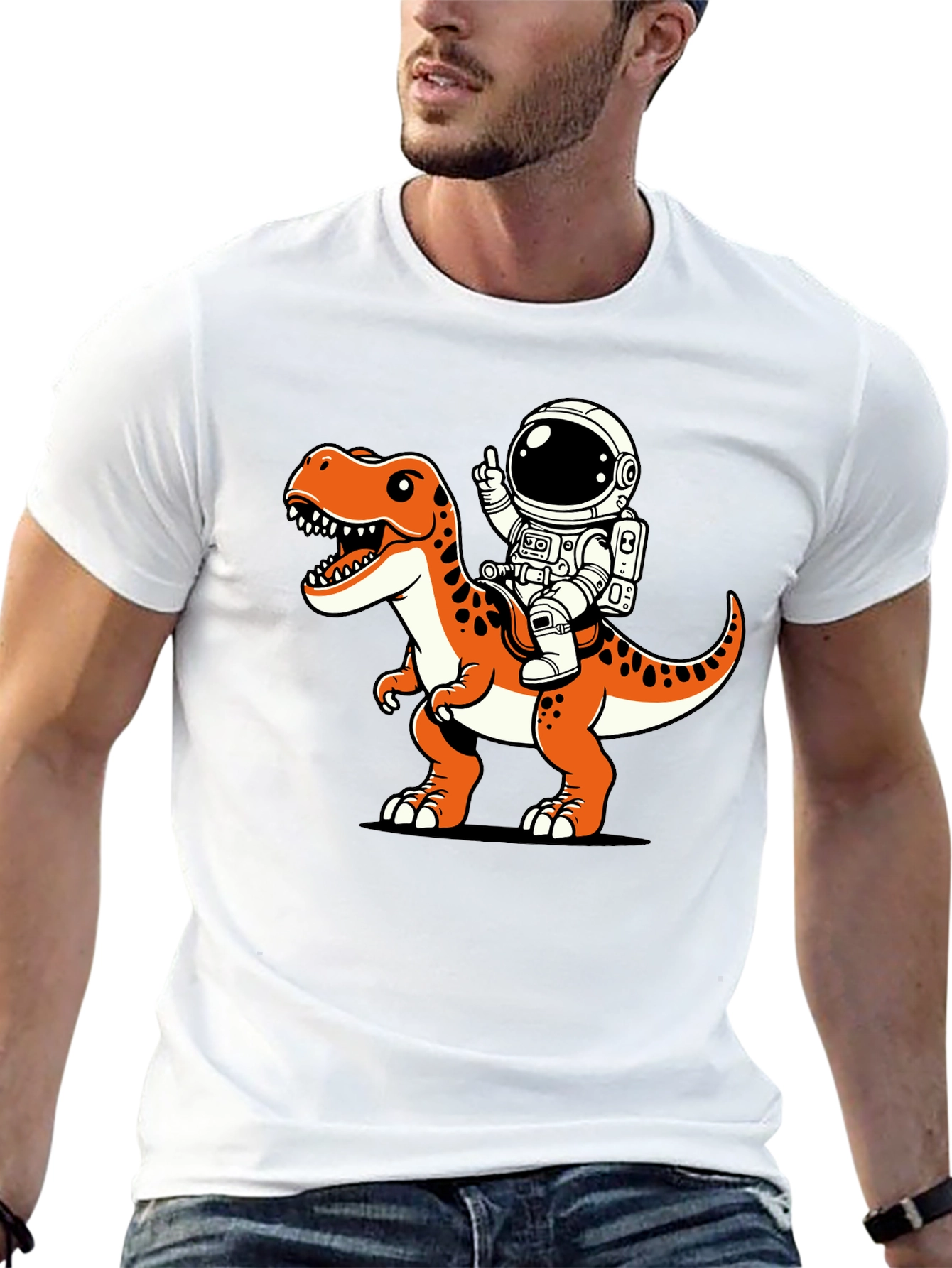 Astronaut Riding Dinosaur Graphic T-Shirt