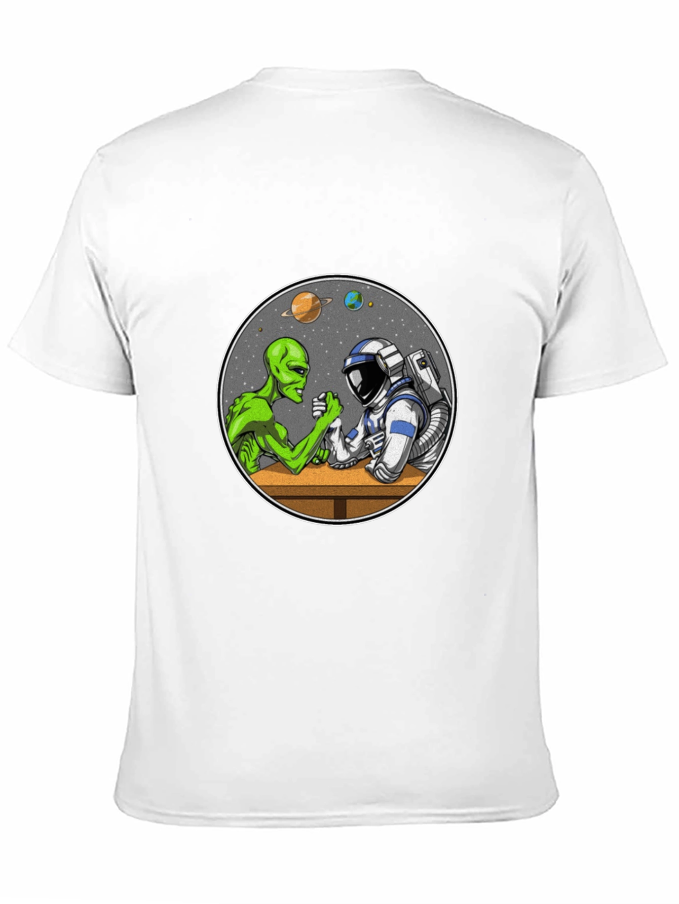Alien vs Astronaut Arm Wrestle Black T-Shirt