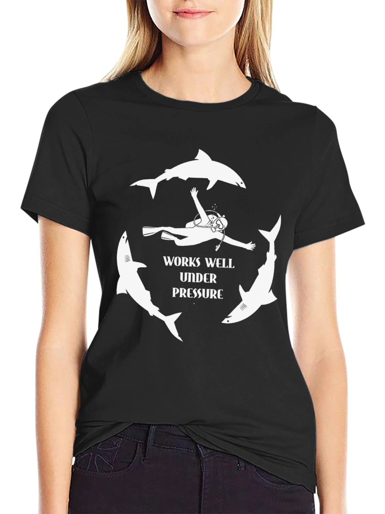 Works Well Under Pressure Shark Diver Graphic Tee