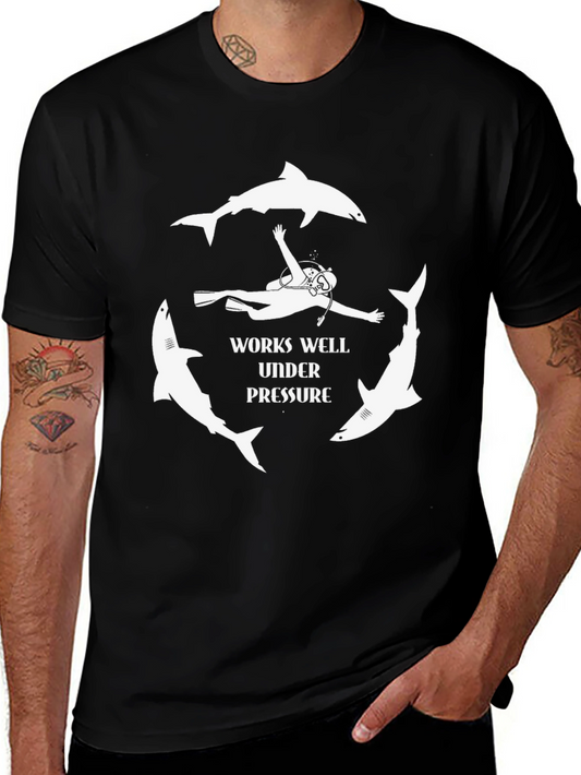 Works Well Under Pressure Shark Diver Graphic Tee
