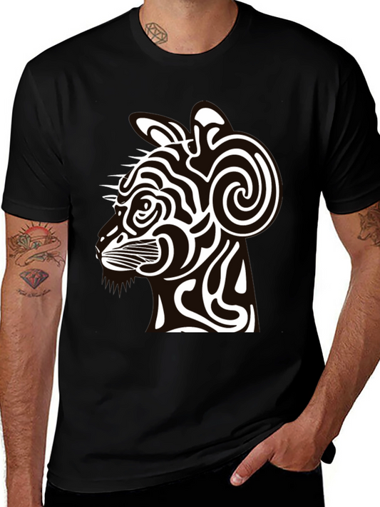 Abstract Cat Graphic Black T-Shirt - Modern Style