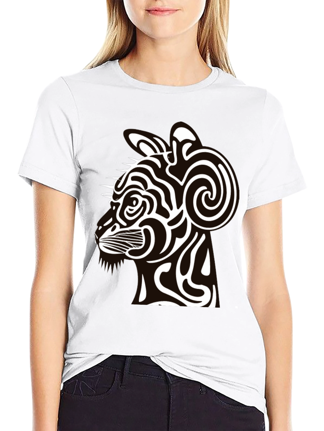 Abstract Cat Graphic Black T-Shirt - Modern Style