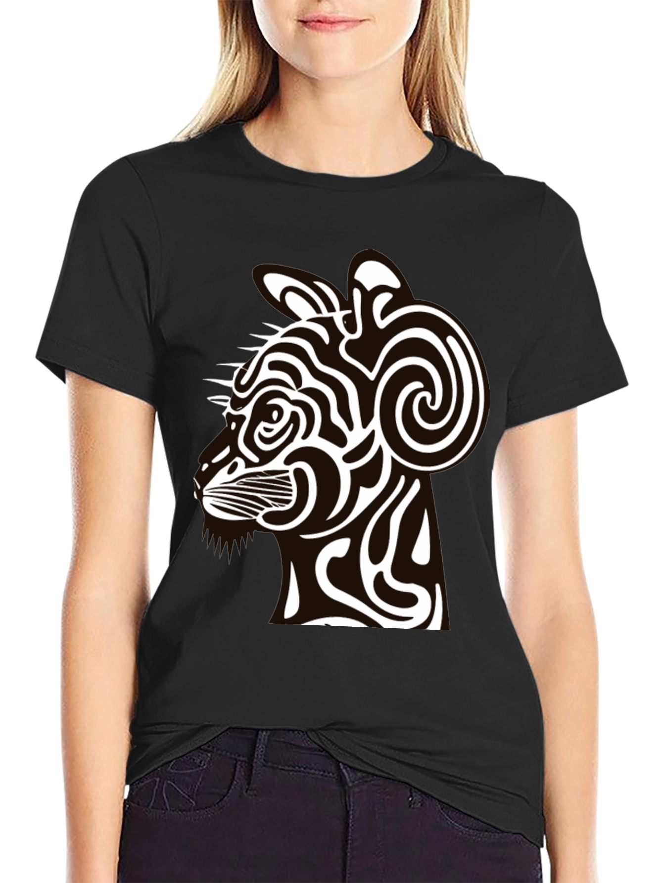 Abstract Cat Graphic Black T-Shirt - Modern Style