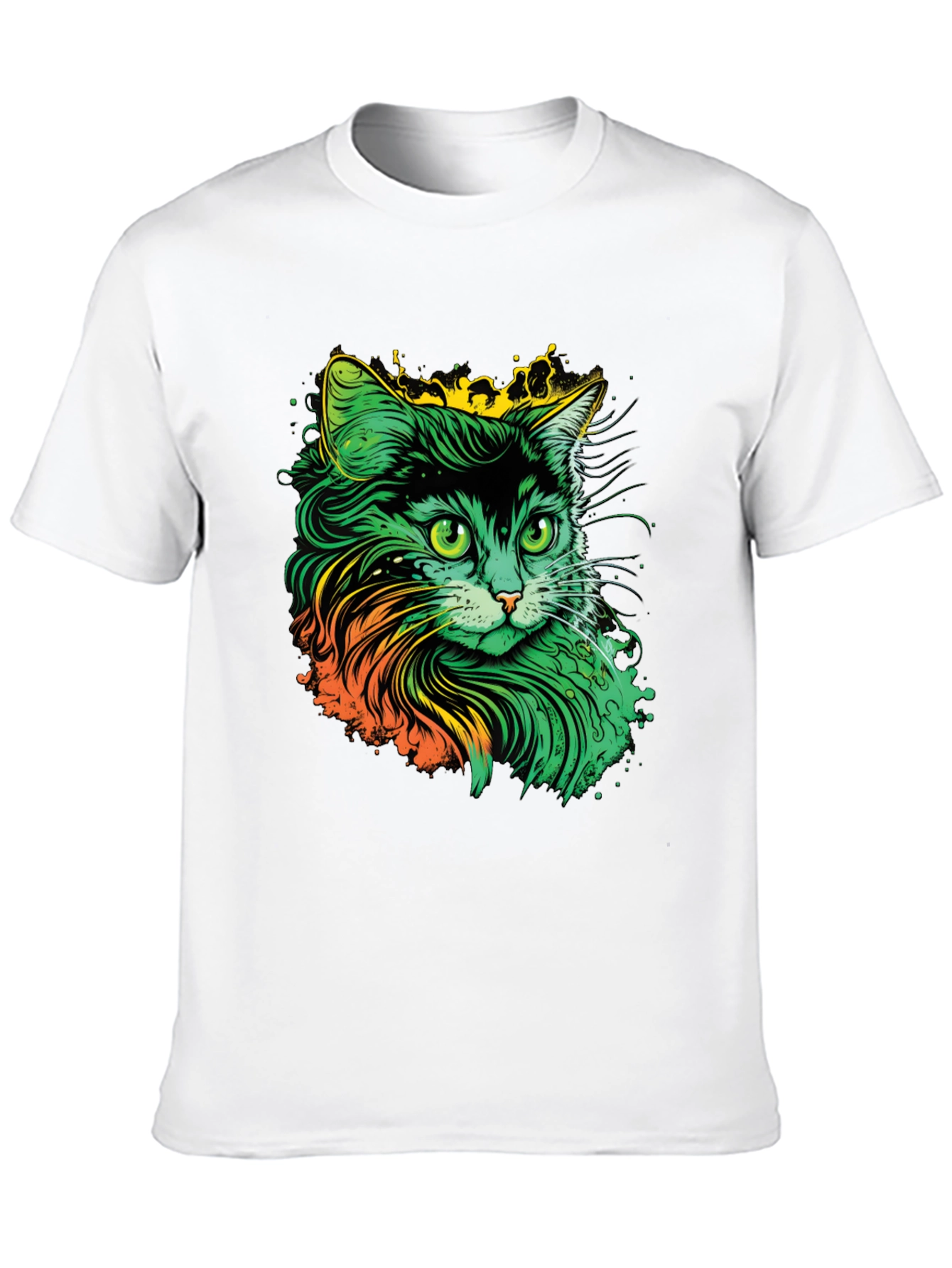Vibrant Cat Graphic T-Shirt - Black