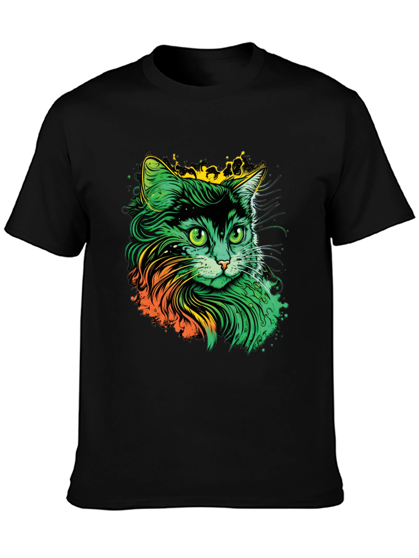 Vibrant Cat Graphic T-Shirt - Black