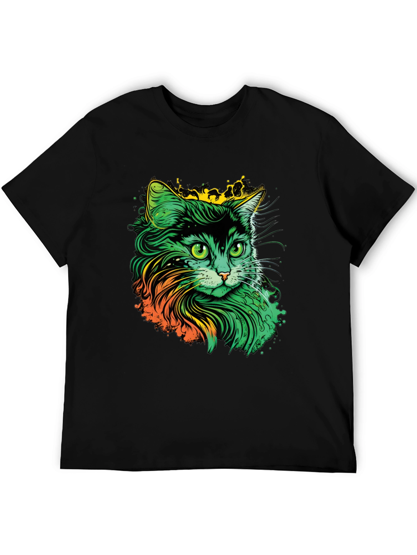 Vibrant Cat Graphic T-Shirt - Black